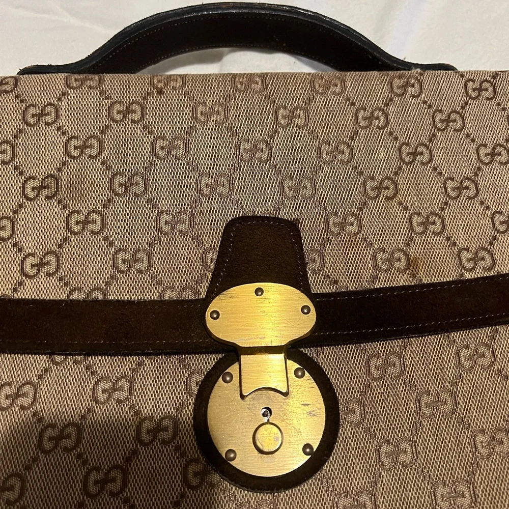 Gucci Beige GG Canvas Briefcase with Brown Trim and Gold Hardware - Picture 4 of 5